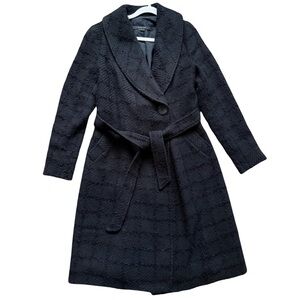 Rachel Mara Chic Black Textured Women's Trench Coat Size 2 Cozy Fall Winter